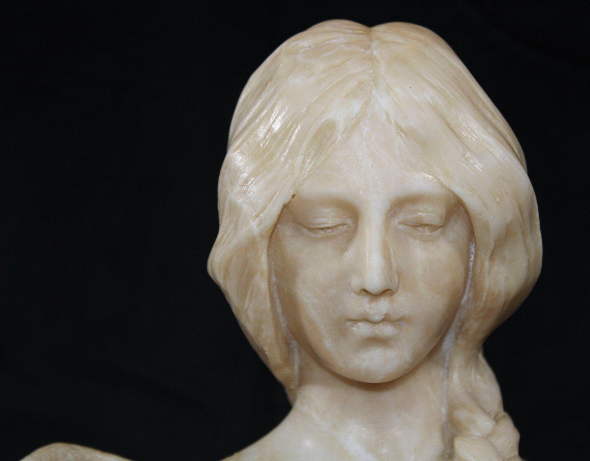 Bust Depicting Smiling Young Girl Whit Braids-photo-3