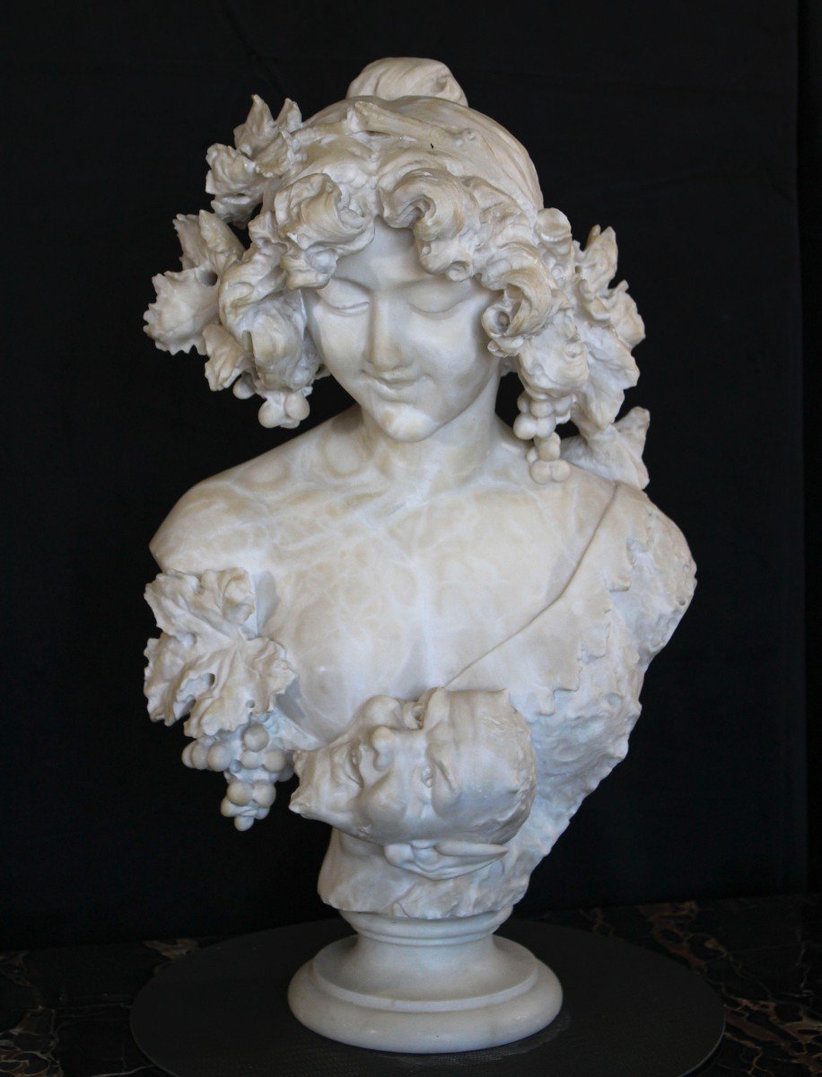 Bust Depicting A Lady With Grapes On Her Head Carrara Marble 