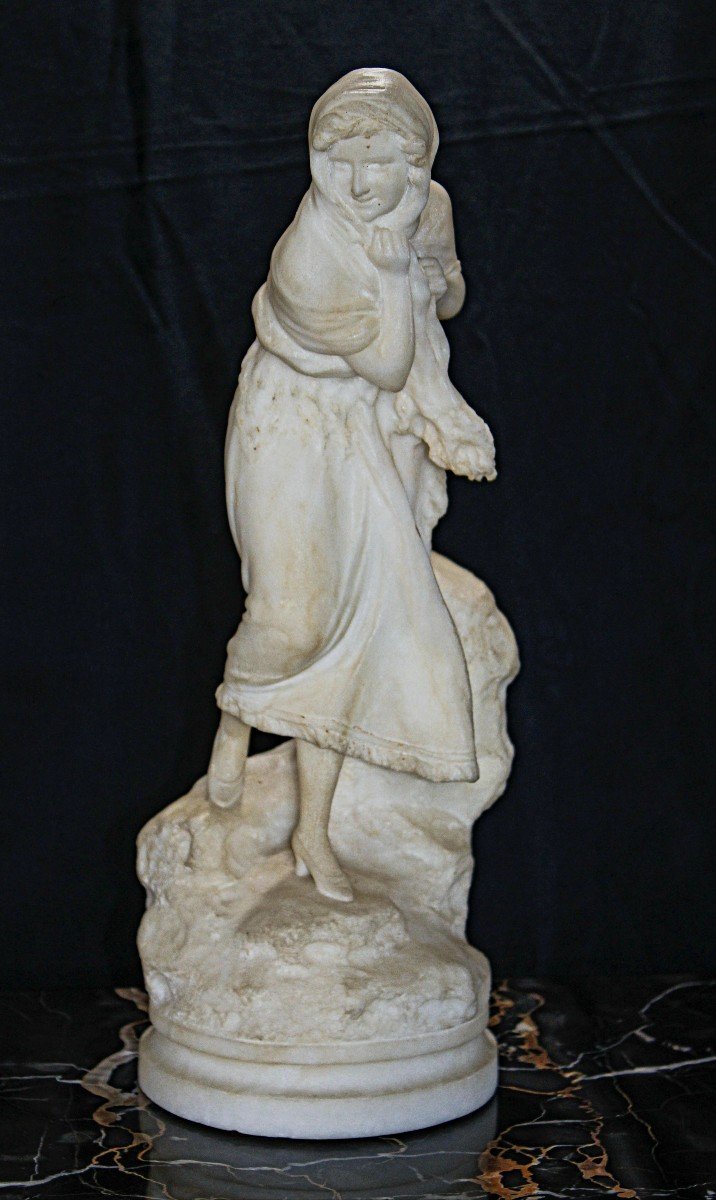 Statue Depicting Young Peasant Woman Smiling Marble 