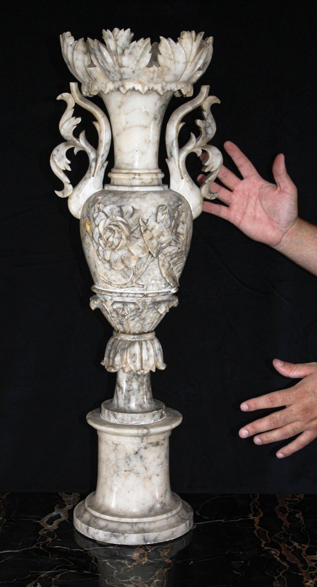 Grand Vase Ancien Et Exclusif En Marbre Arabescato -photo-2