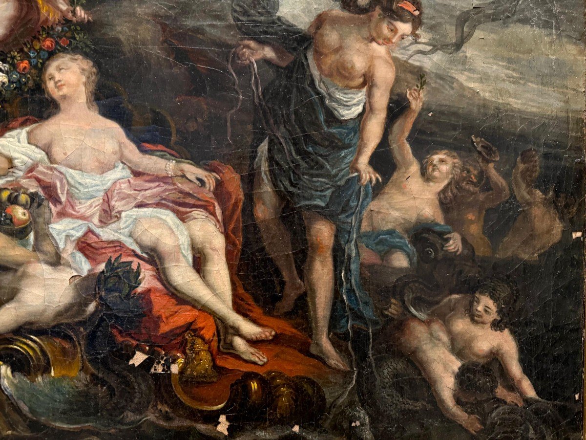 Le Triomphe De Galatée Huile Sur Toile Du XVIII° Siècle-photo-3