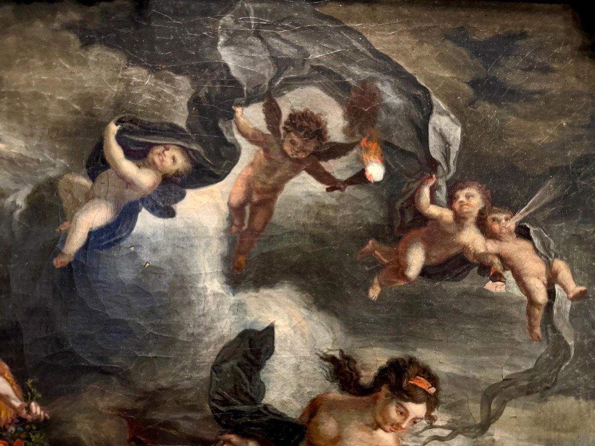 Le Triomphe De Galatée Huile Sur Toile Du XVIII° Siècle-photo-4