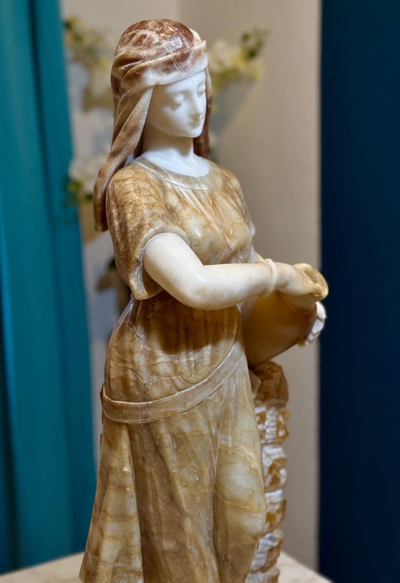 Statue Depicting A Young Girl With Amphora In Her Hand Marble-photo-3