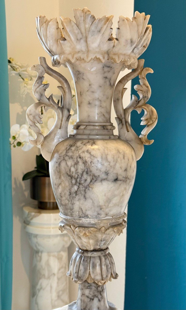 Vase Antique En Marbre Arabesque Avec Colonne En Marbre-photo-6