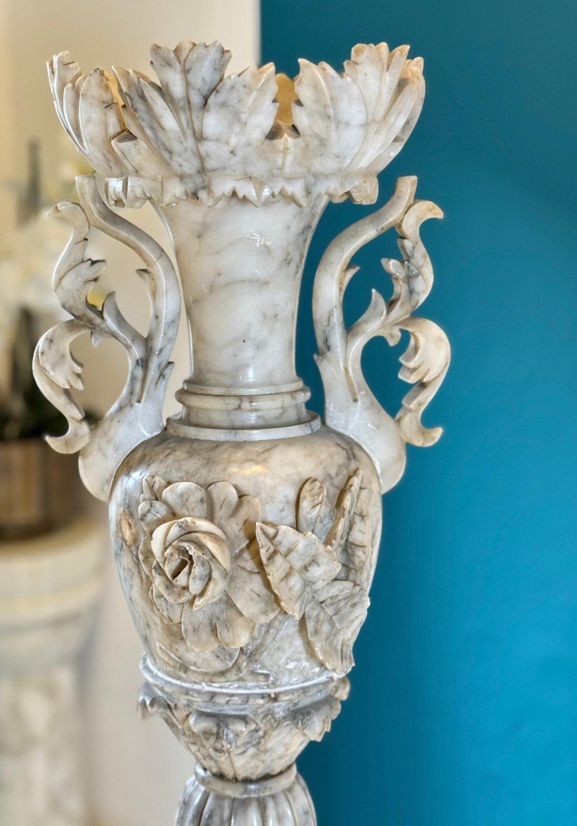 Vase Antique En Marbre Arabesque Avec Colonne En Marbre-photo-7