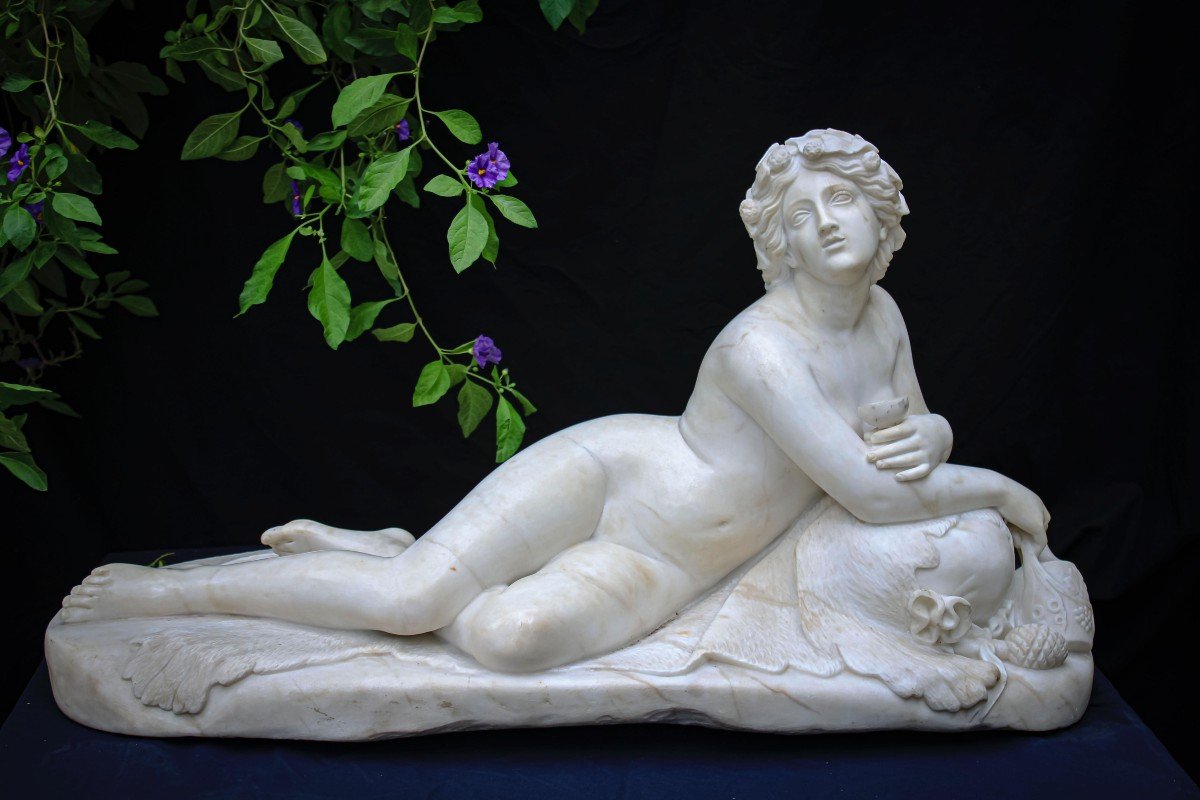 Grande Et Importante Statue Représentant Une Dame Bacchante Néoclassique Marbre Carrara -photo-1