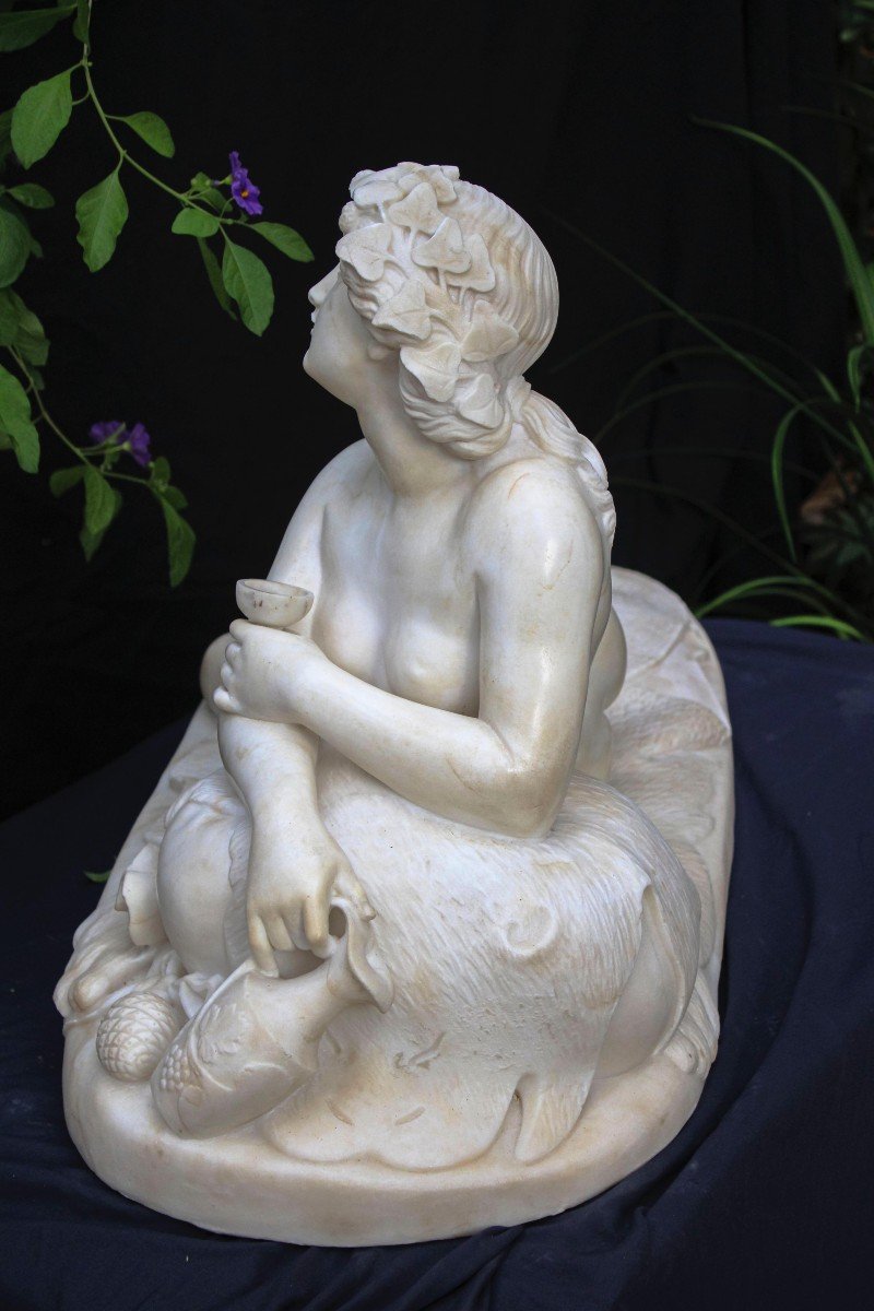 Grande Et Importante Statue Représentant Une Dame Bacchante Néoclassique Marbre Carrara -photo-7