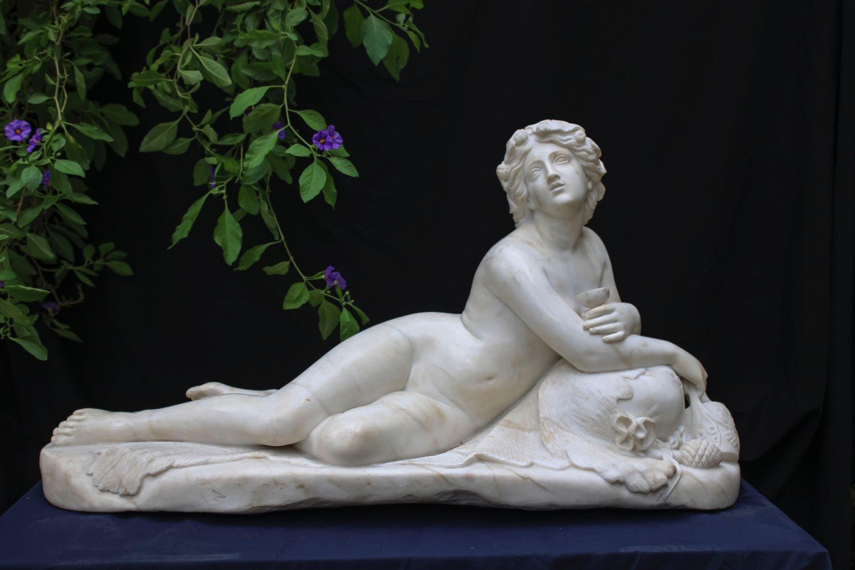 Grande Et Importante Statue Représentant Une Dame Bacchante Néoclassique Marbre Carrara -photo-8