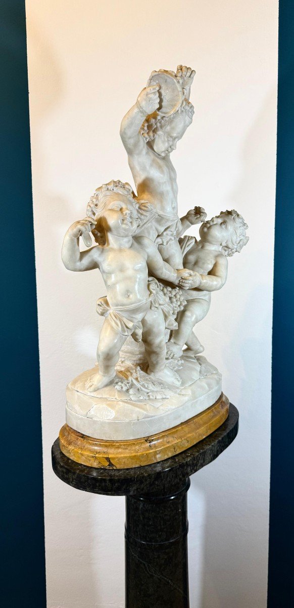 Great Sculptural Group Depicting Three Children Playing And Dancing Marble -photo-4