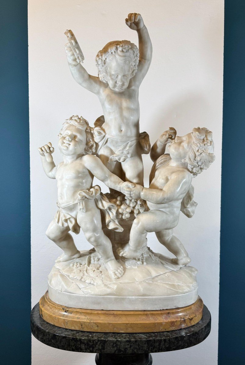 Great Sculptural Group Depicting Three Children Playing And Dancing Marble -photo-1