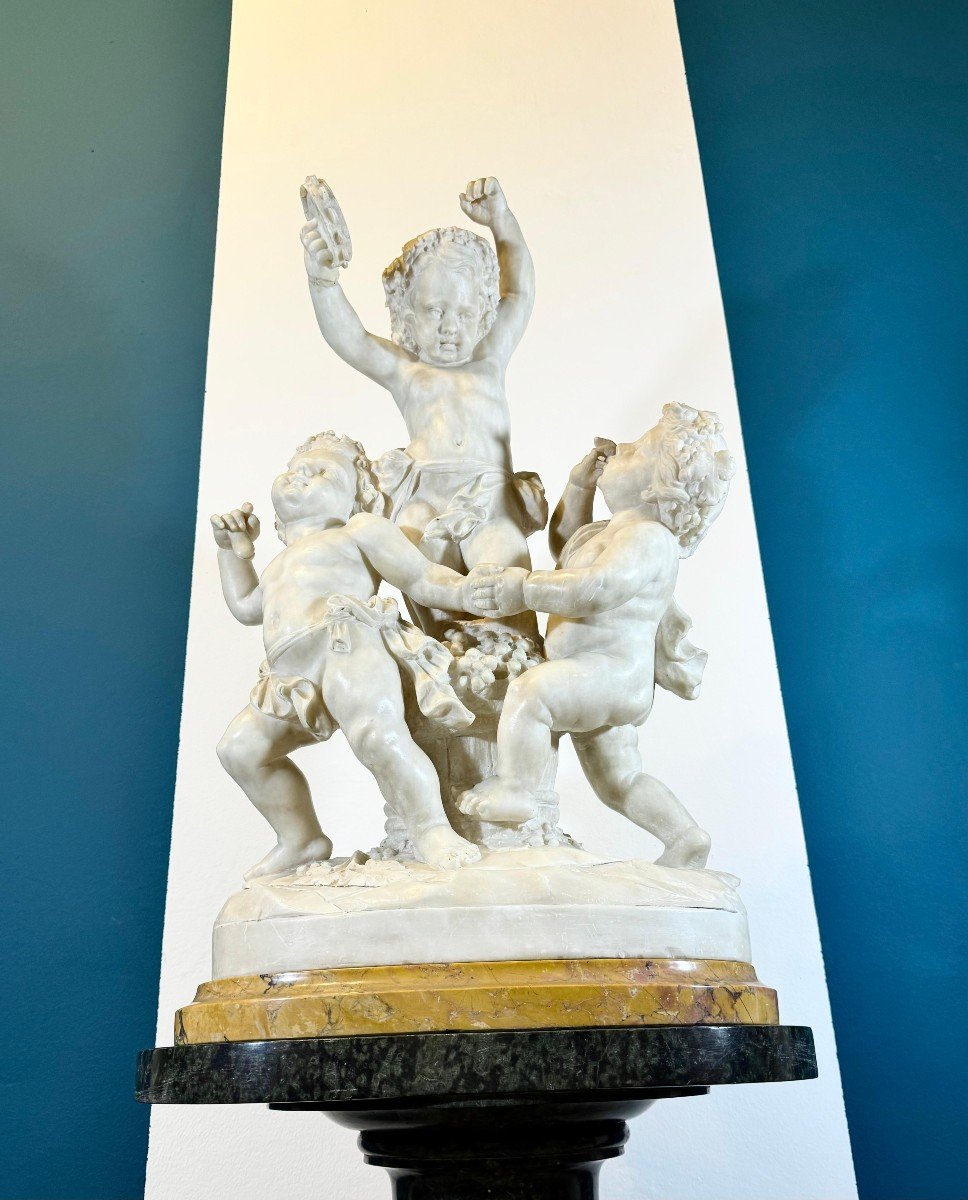 Great Sculptural Group Depicting Three Children Playing And Dancing Marble -photo-6