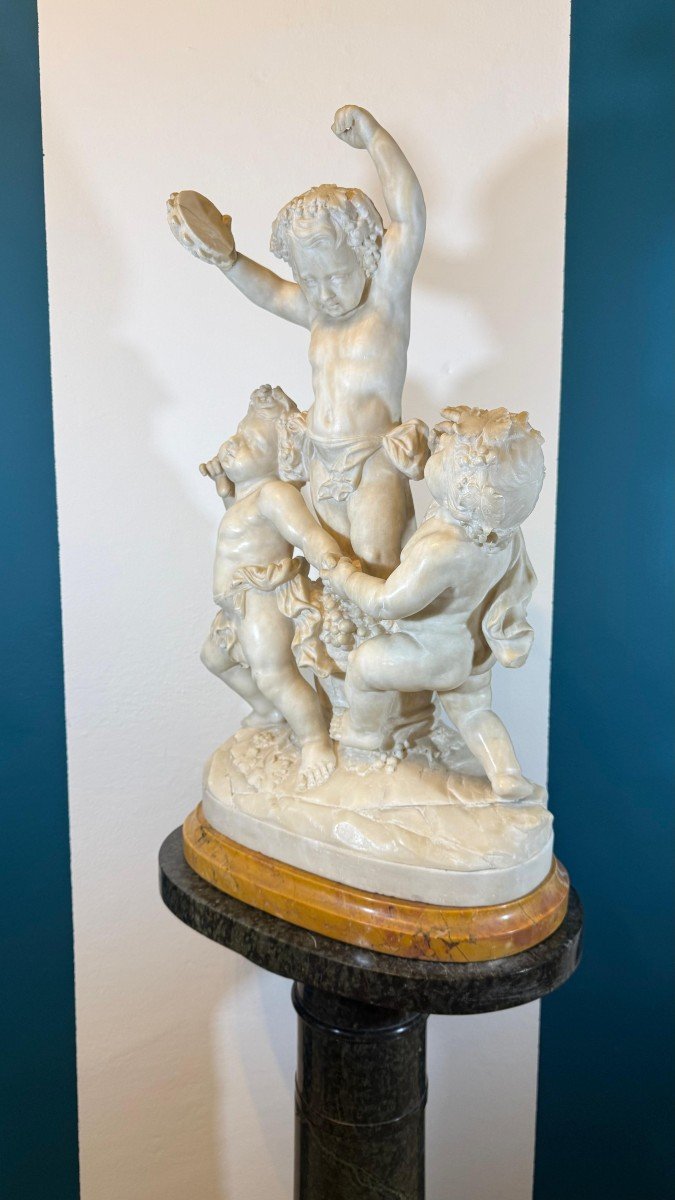 Great Sculptural Group Depicting Three Children Playing And Dancing Marble -photo-7