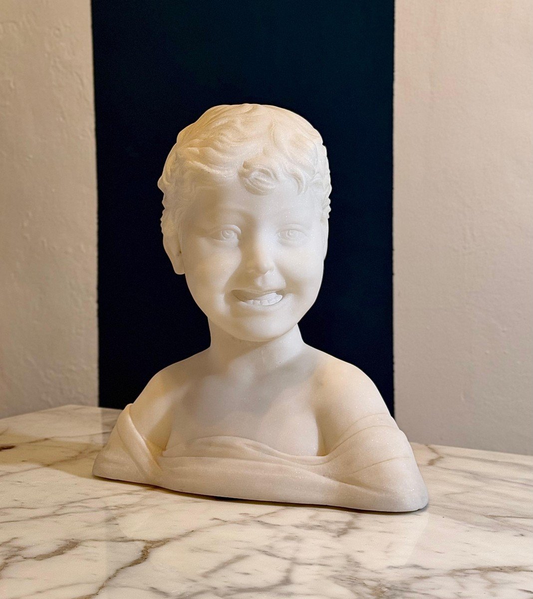 Bust Depicting A Beautiful Little Boy Smiling Marble-photo-6