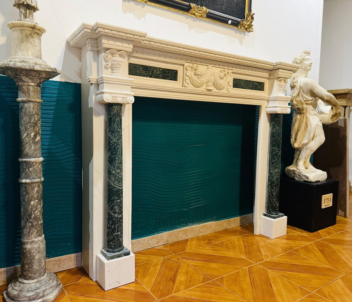 Fireplace Frame In White Statuary Carrara Marble -photo-3