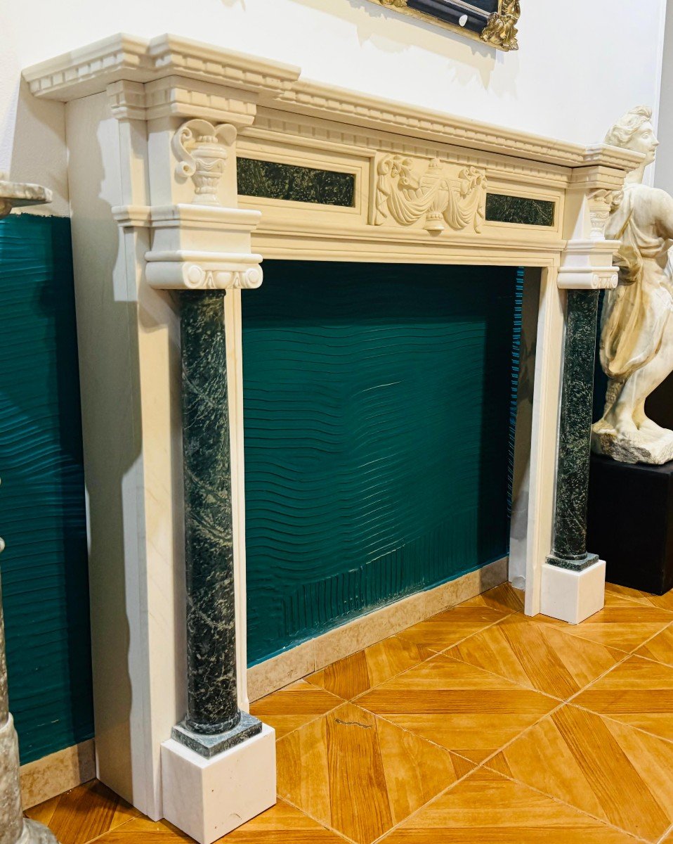 Fireplace Frame In White Statuary Carrara Marble -photo-5