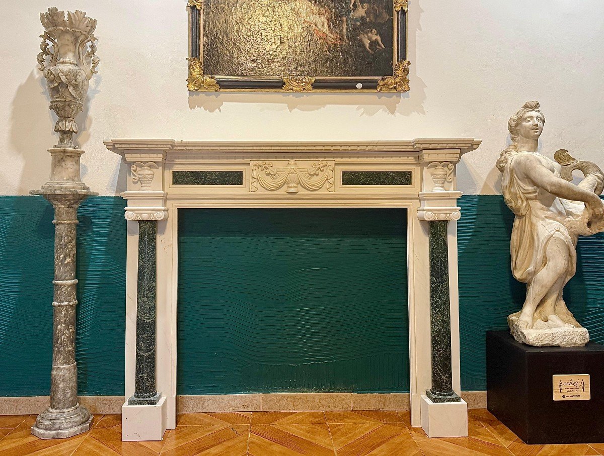 Fireplace Frame In White Statuary Carrara Marble -photo-7