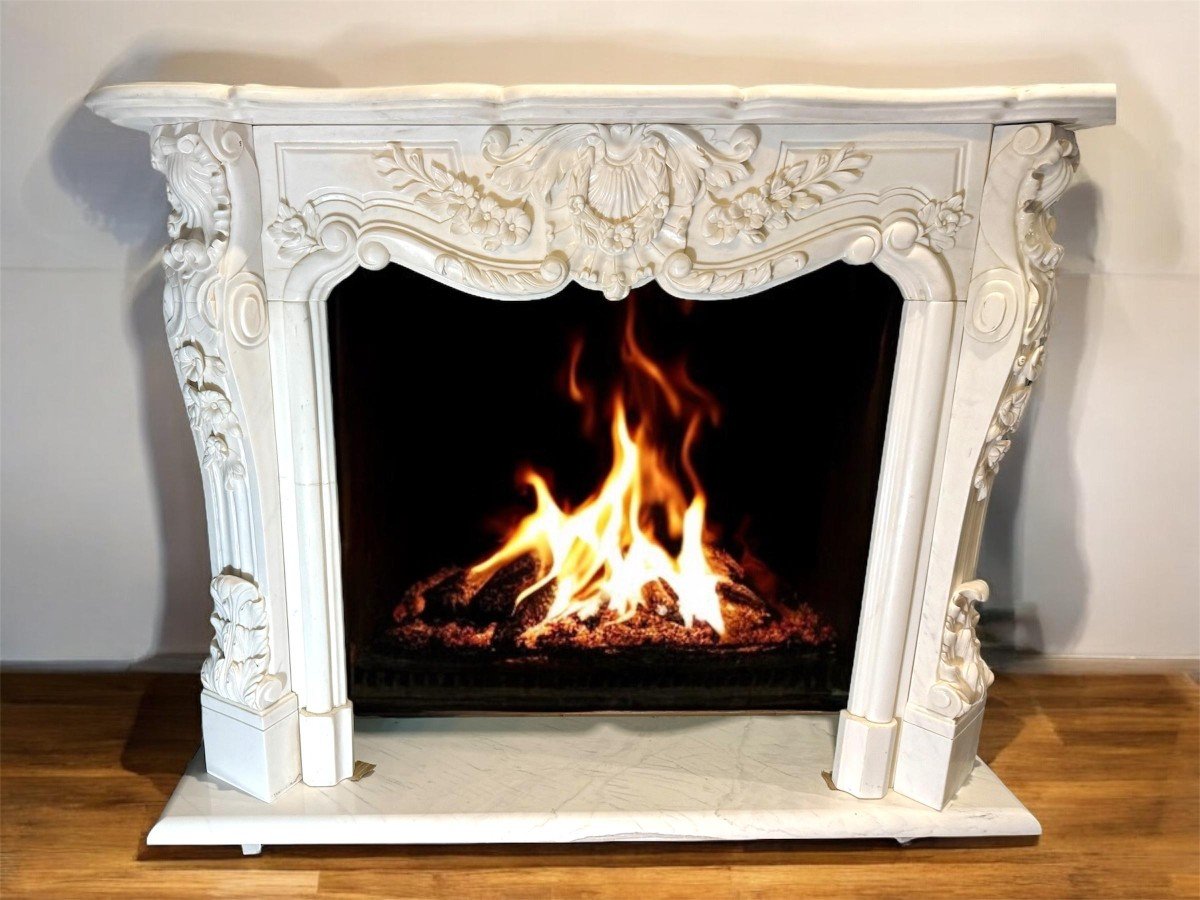 Fireplace Frame In Statuario White Carrara Marble 20th Century Period-photo-2