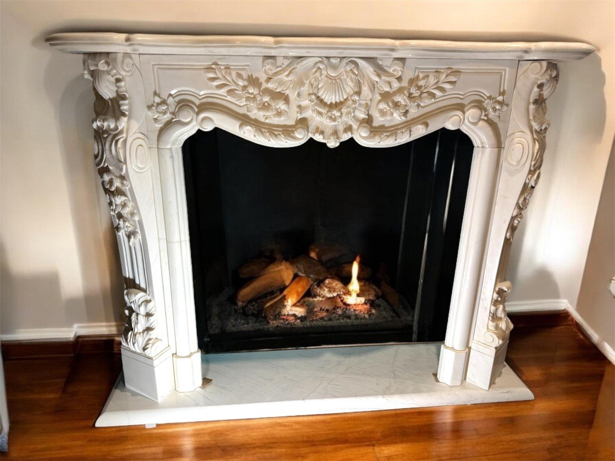 Fireplace Frame In Statuario White Carrara Marble 20th Century Period-photo-3