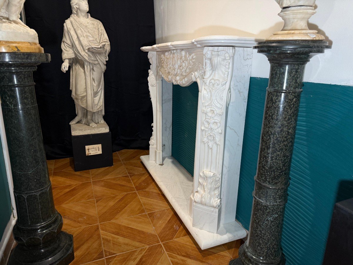 Fireplace Frame In Statuario White Carrara Marble 20th Century Period-photo-4