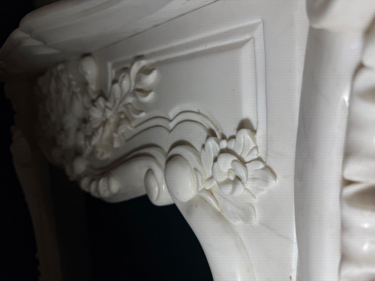 Fireplace Frame In Statuario White Carrara Marble 20th Century Period-photo-1