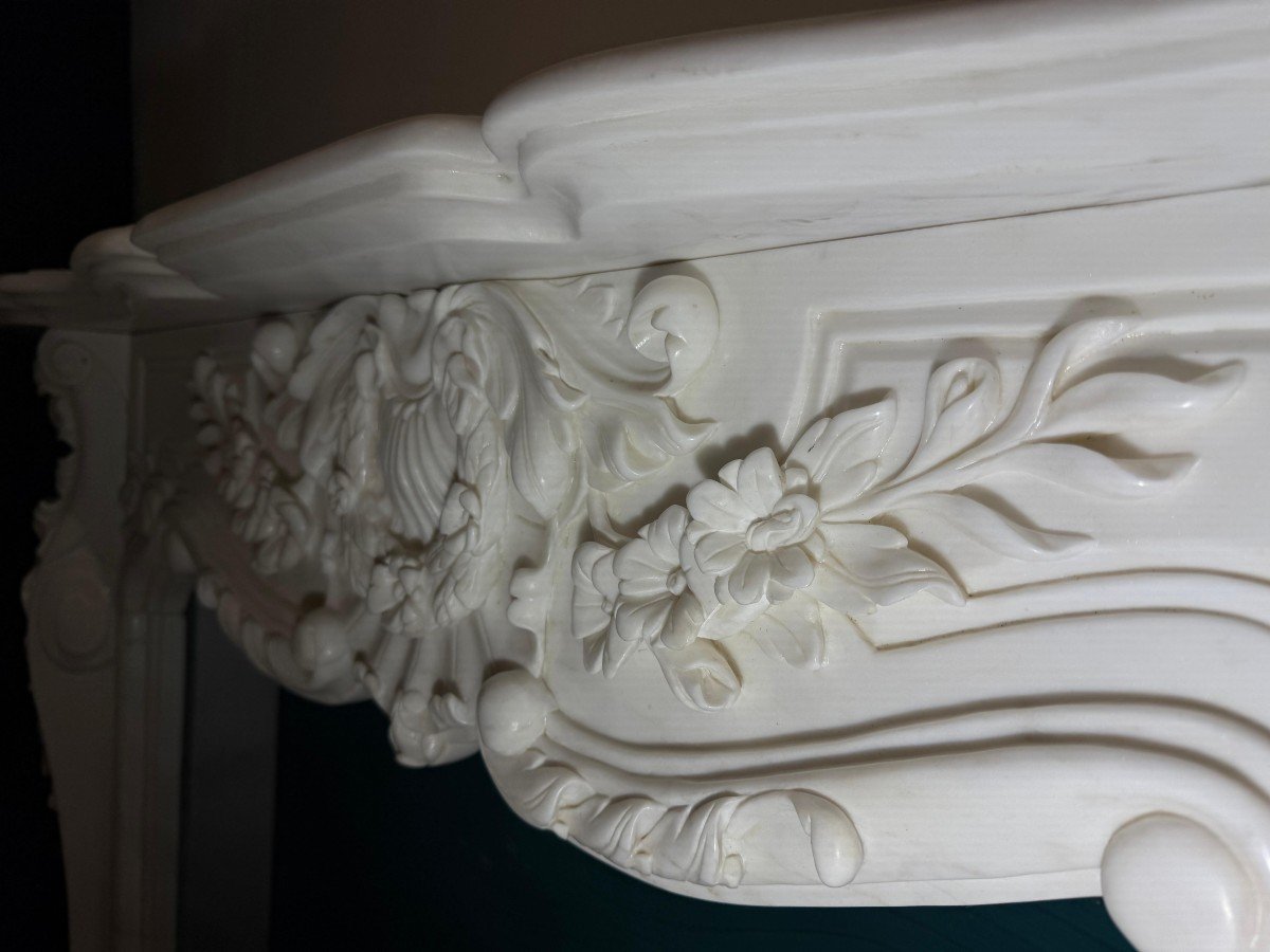 Fireplace Frame In Statuario White Carrara Marble 20th Century Period-photo-2