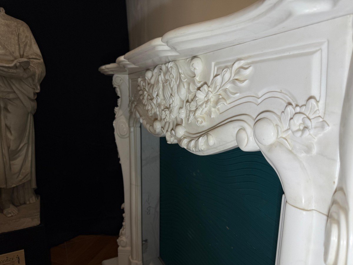 Fireplace Frame In Statuario White Carrara Marble 20th Century Period-photo-4