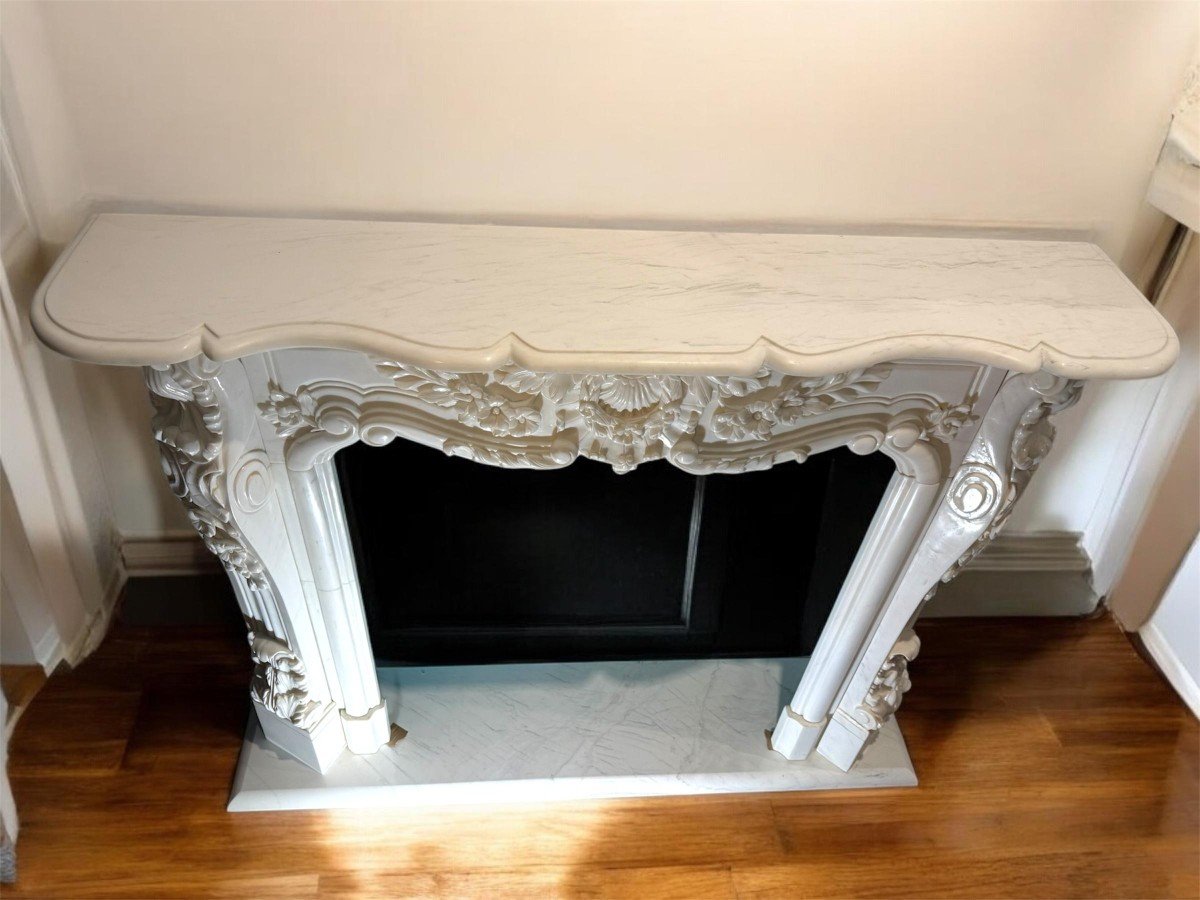 Fireplace Frame In Statuario White Carrara Marble 20th Century Period-photo-5