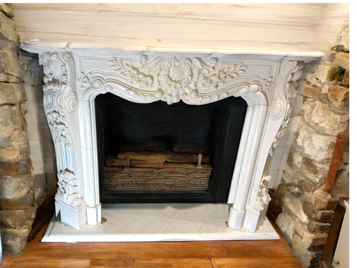 Fireplace Frame In Statuario White Carrara Marble 20th Century Period-photo-6