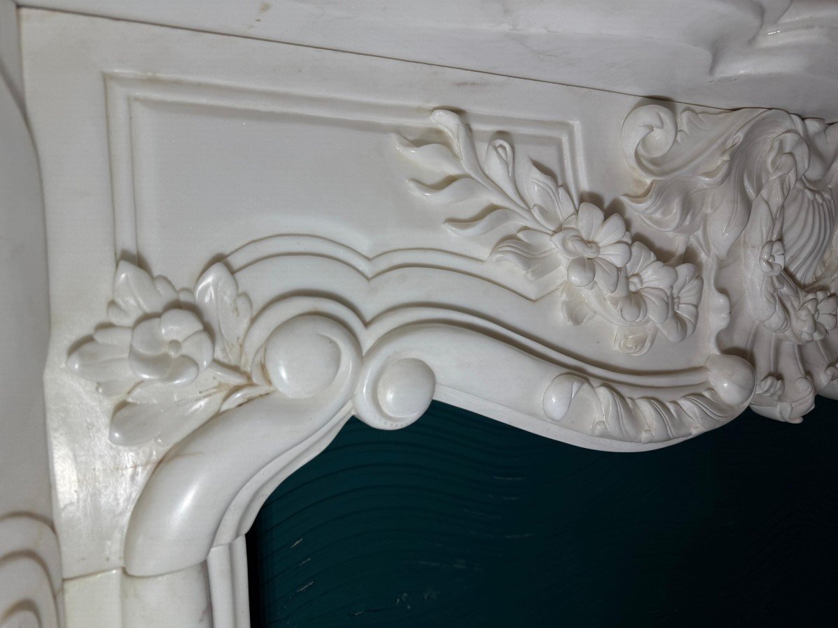 Fireplace Frame In Statuario White Carrara Marble 20th Century Period-photo-7