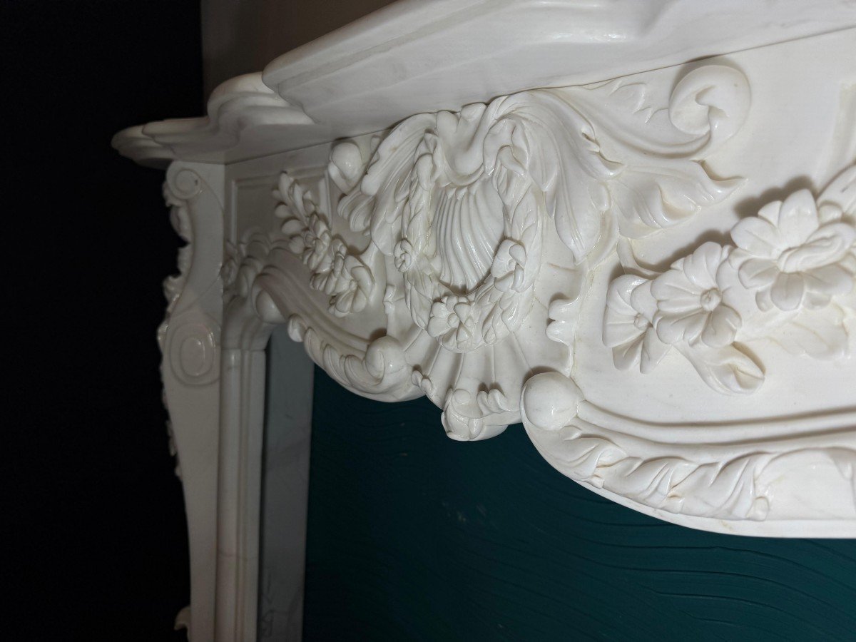 Fireplace Frame In Statuario White Carrara Marble 20th Century Period-photo-8