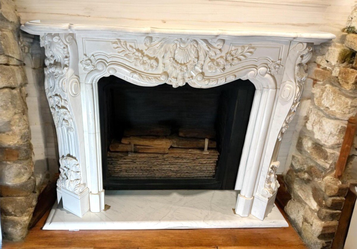 Fireplace Frame In Statuario White Carrara Marble 20th Century Period