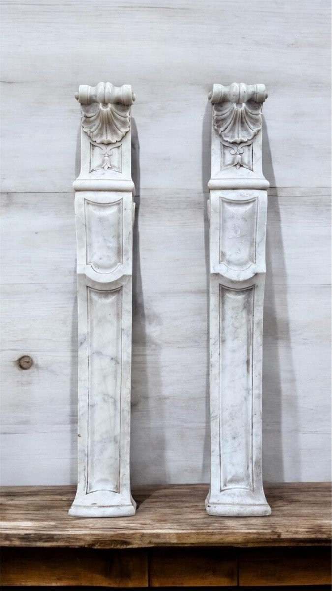 Pair Of Architectural Elements Statuario White Carrara Marble 19th Century Period-photo-3