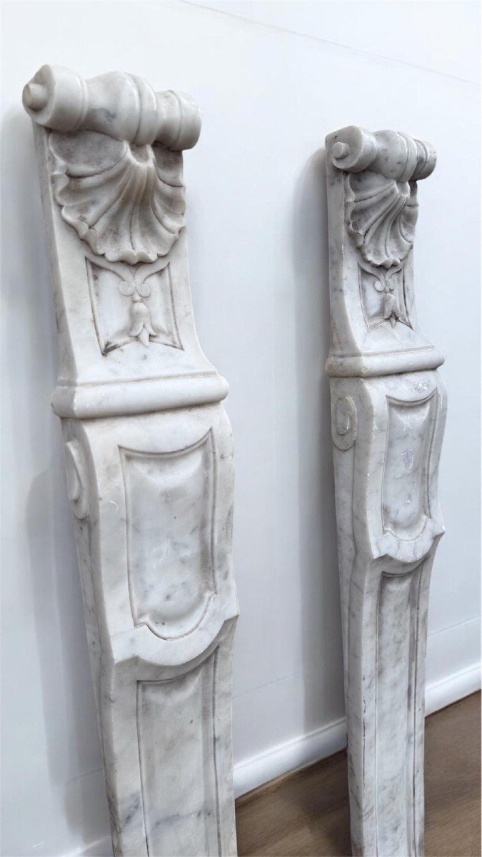 Pair Of Architectural Elements Statuario White Carrara Marble 19th Century Period-photo-4