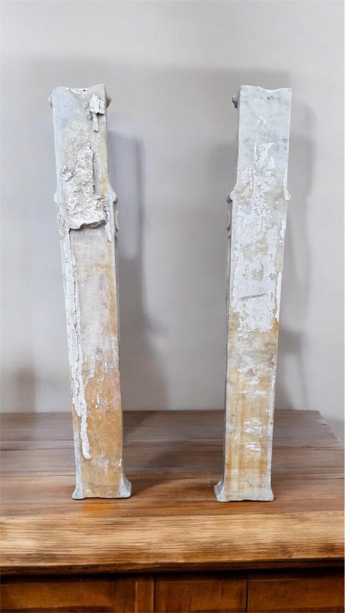 Pair Of Architectural Elements Statuario White Carrara Marble 19th Century Period-photo-4