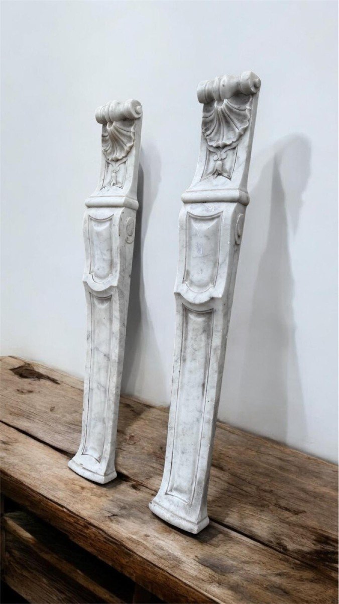 Pair Of Architectural Elements Statuario White Carrara Marble 19th Century Period-photo-7