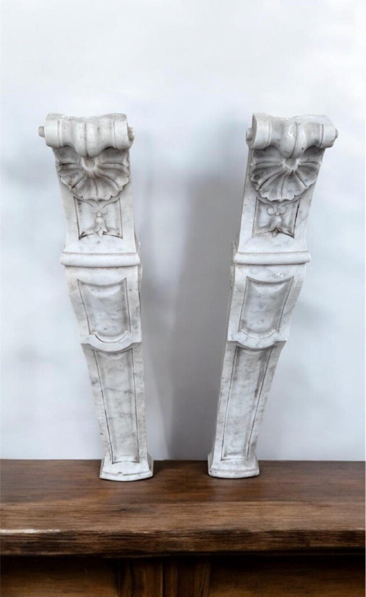 Pair Of Architectural Elements Statuario White Carrara Marble 19th Century Period