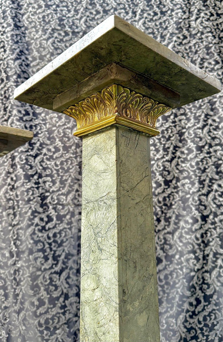 Paire De Colonnes En Marbre Vert • élément Architectural Avec Bronze-photo-8