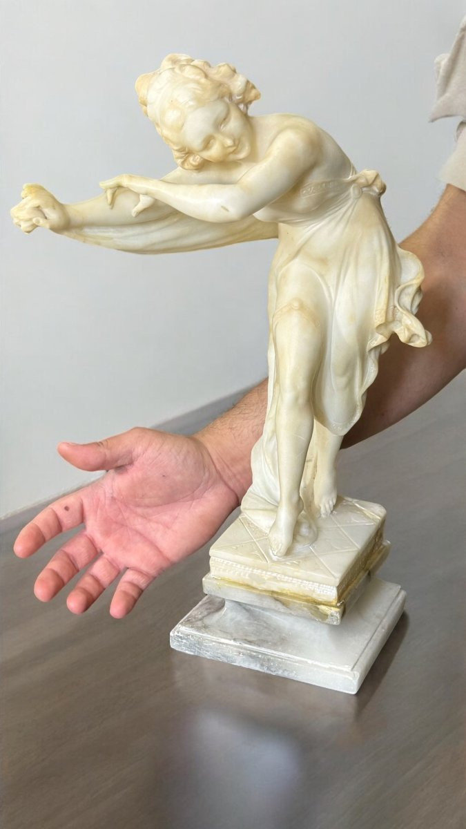 Statue Depicting Young Oriental Dancer,  Marble Carrara. -photo-4