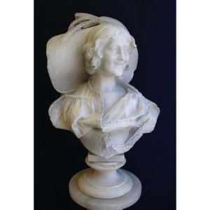 Great Bust Lady Whit A Large Hat Marble 