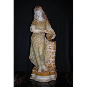 Statue Depicting A Young Girl With Amphora Marble