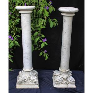 Pair Corinthian Capitals Greek In Carrara Marble