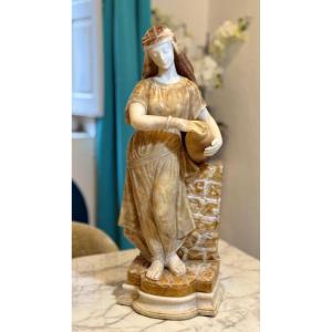 Statue Représentant Une Jeune Fille Avec Une Amphore à La Main Marbre Carrara