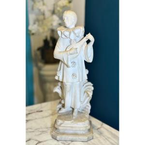 Statue Depicting Pierrot With Mandolin Marble