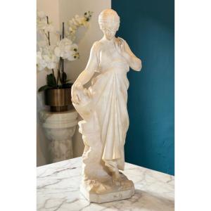 Statue Représentant Une Jeune Fille Avec Une Cruche à La Main Marbre Carrara