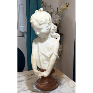 Bust Of A Young Girl Smiling With Crossed Hands Marble