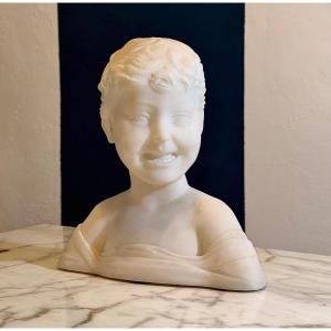 Bust Depicting A Beautiful Little Boy Smiling Marble