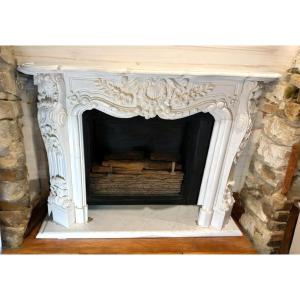 Fireplace Frame In Statuario White Carrara Marble 20th Century Period