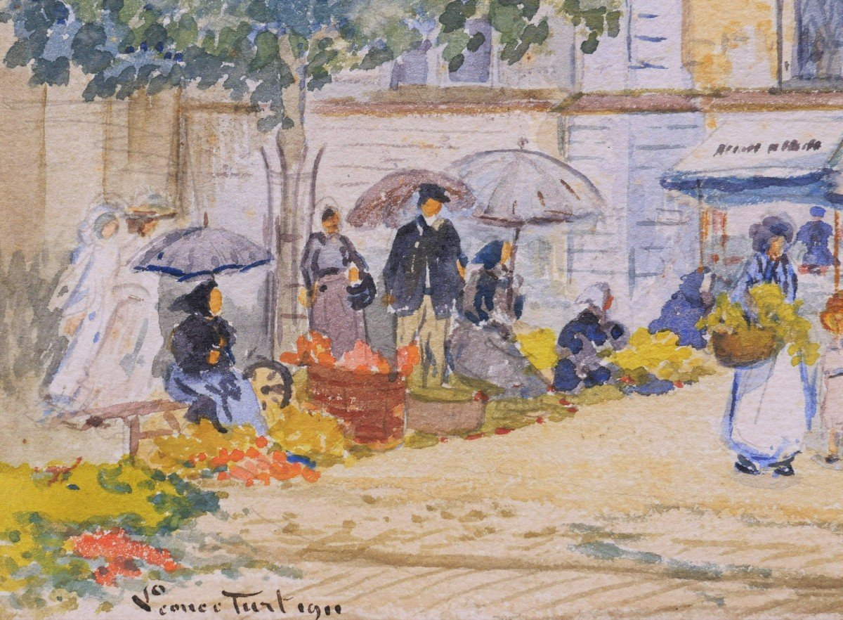 Pierre Léonce FURT, Scène de marché en Bretagne, aquarelle-photo-2