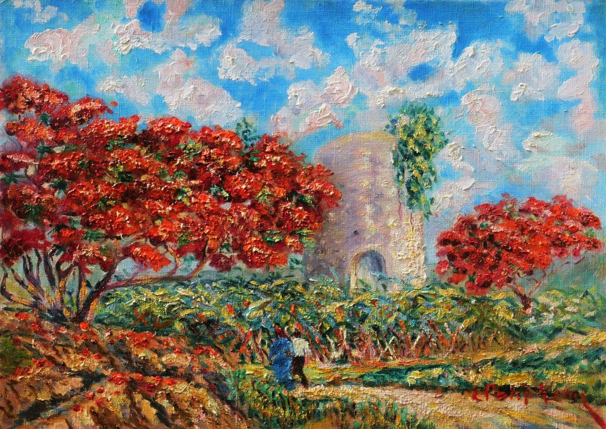 émile Poliphene, The Tower Of Père Labat Surrounded By Flamboyant Trees