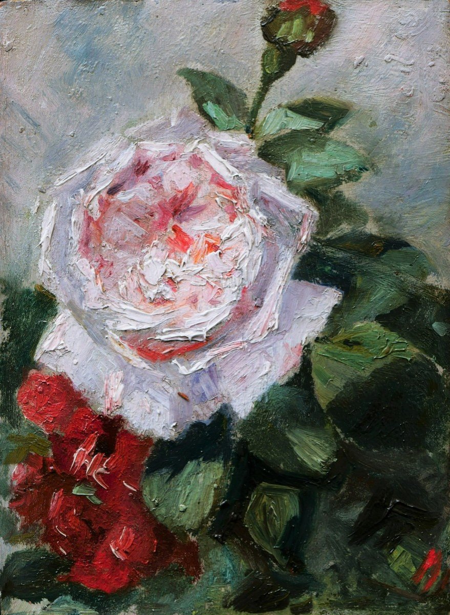 Impressionist French School, Late 19th Century, Rose Study-photo-2